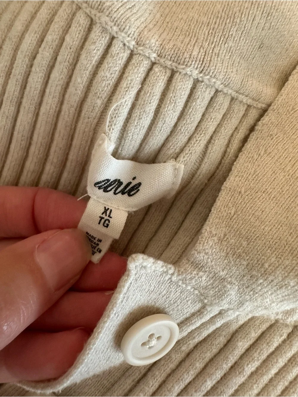 aerie Ribbed Knit Polo Top - Light Cream